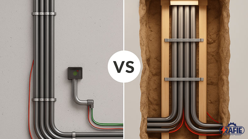 تفاوت لوله کشی توکار و روکار برق؛ بررسی مزایا، معایب و کاربرد