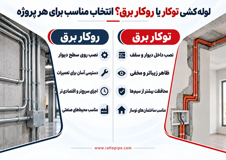 بررسی دقیق تفاوت لوله کشی توکار و روکار برق