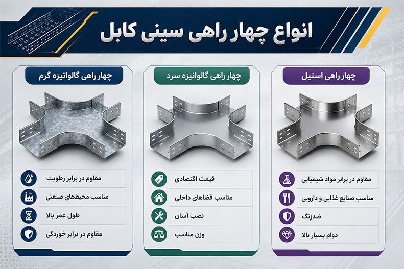 انواع چهار راهی سینی کابل در صنایع برق کشی